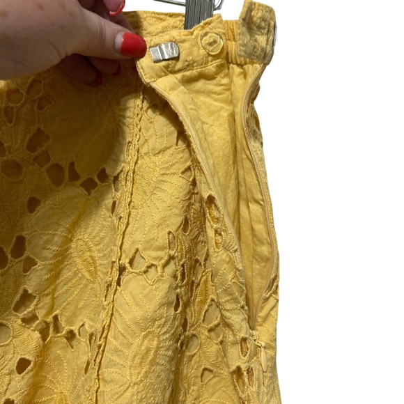 Coldwater Creek Skirt PXL Butter Yellow Cotton Floral Eyelet Cowgirl Cottagecore - Picture 3 of 10